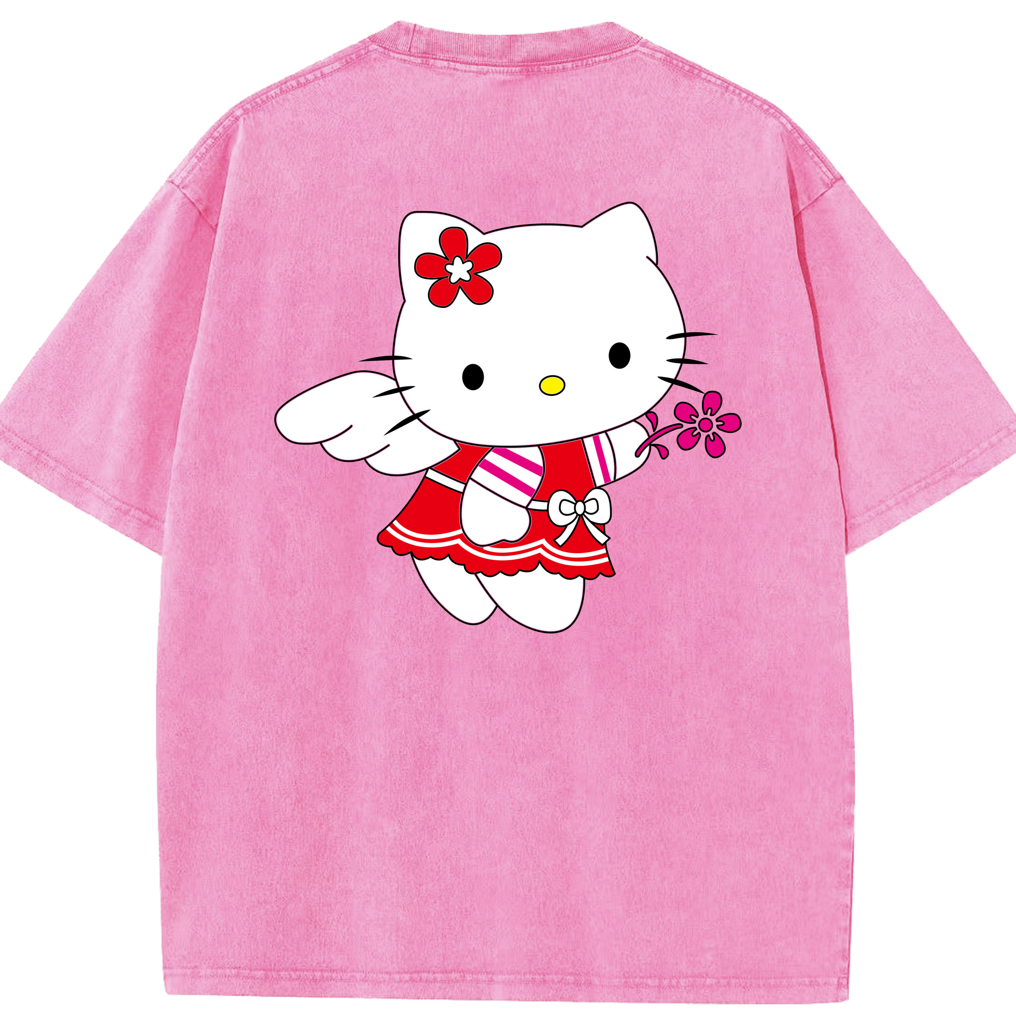 （画像用） Hello Kitty ハローキティ 綿100% ヴィンテージ風 半袖Tシャツ（背面プリント）
